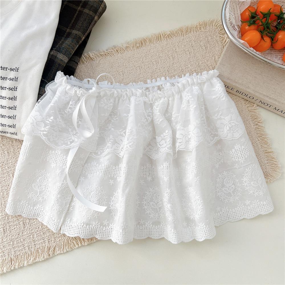 Ballett Stil Weiß Spitze Furz Vorhang Balletcore Rüsche Kurze Röcke Elegant Po Vorhang Damen