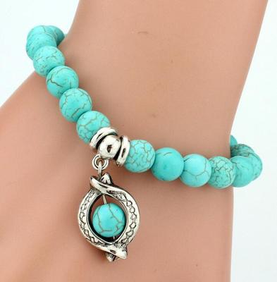 Fashion Bohemian Turquoise Beaded Bracelet Ethnic Style Handmade Beaded Pendant Elastic Bracelet