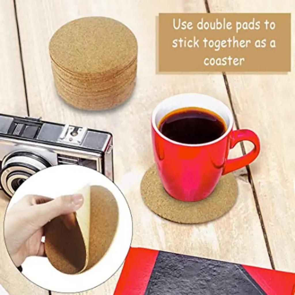 4inch Self-Adhesive Cork Coasters Round DIY Cork Circle Tiles Mat Sheets for Office And Home Strong Adhesive