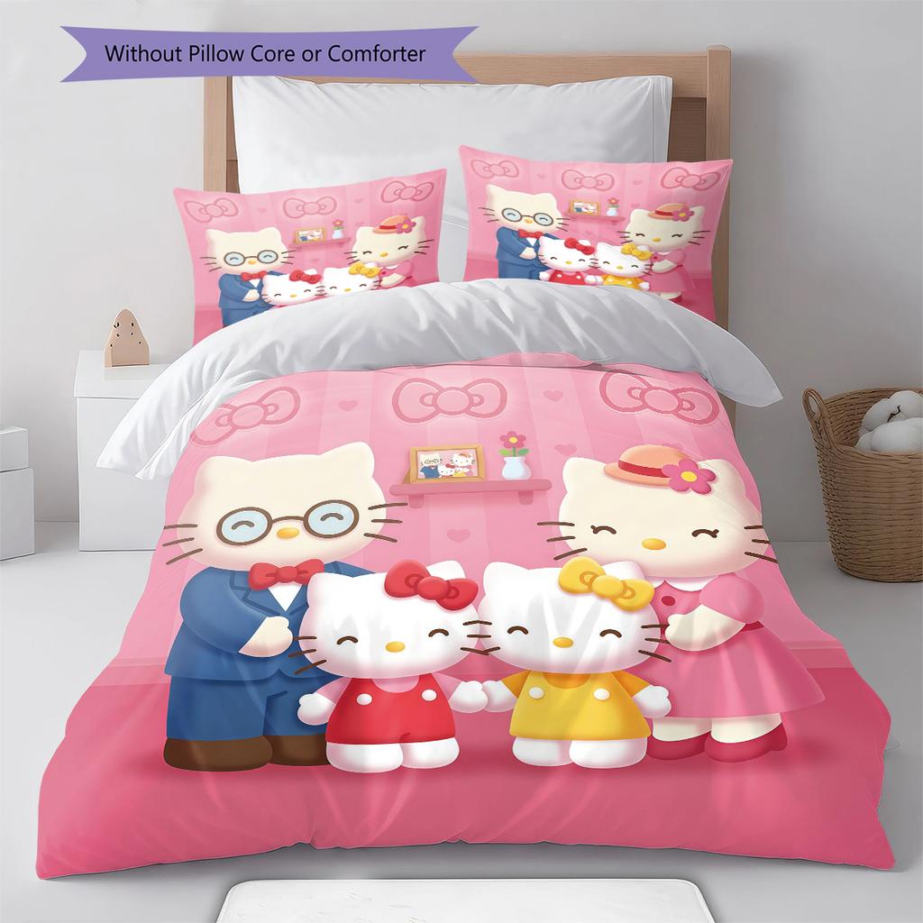 Hello Kitty Cute Pattern Bedding,Quilt Set Quilt Cover Pillowcase Home Birthday Gift(1 * Duvet Cover + 2 * Pillowcase, Without Core)