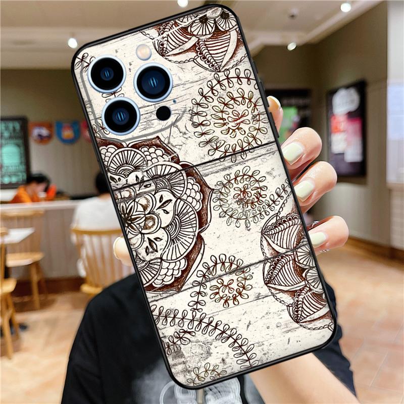 Mandala Wood Floral Case For iPhone 17 16 15 14 13 12 11 Pro Max Mini Plus 16e 17 Air Bumper Cover Accessories