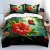Red flower and butterfly in forest Bedding Set for Kids Luxury Gift 3pcs Digital Print Comforter Set Soft Comfortable Breathable