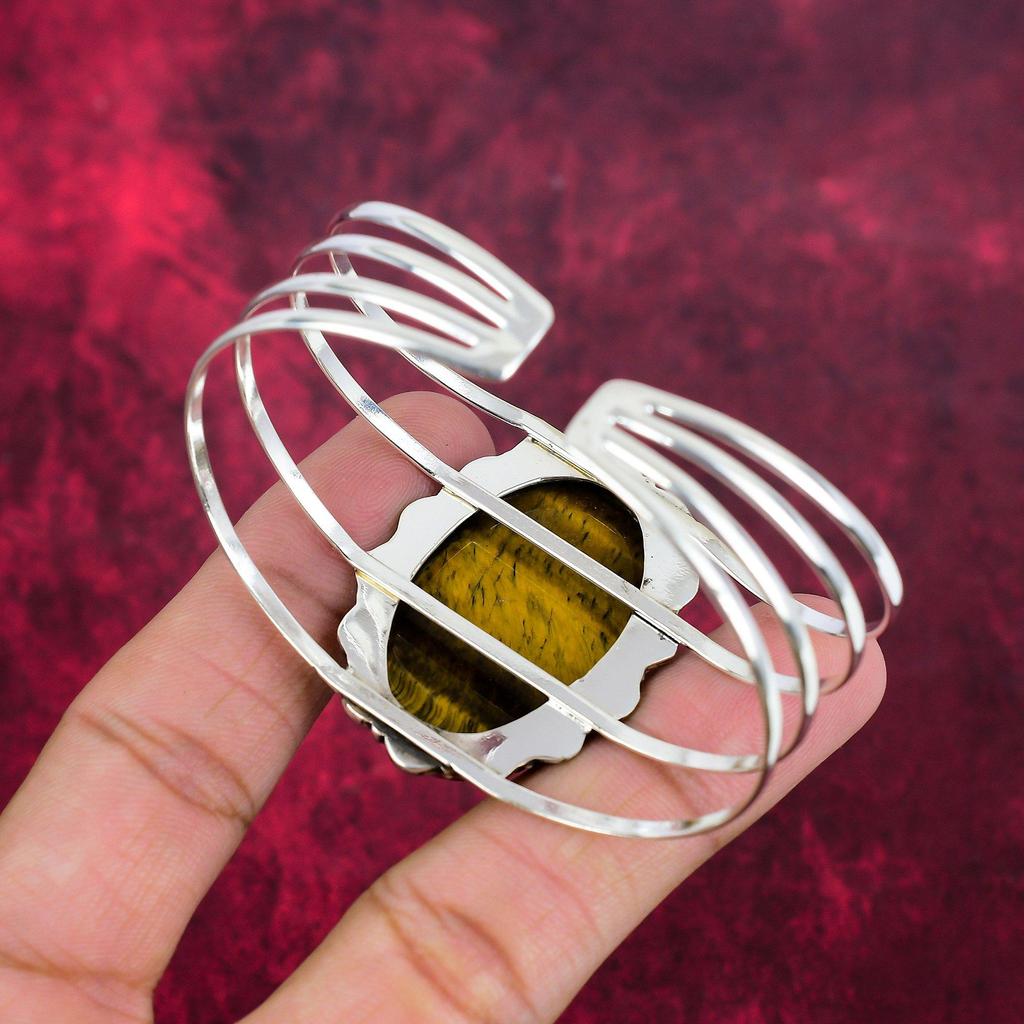 Tiger's Eye 925 Solid Sterling Silver Bangle, Handmade Gemstone Bangle, Gift For Mom Antique Jewelry