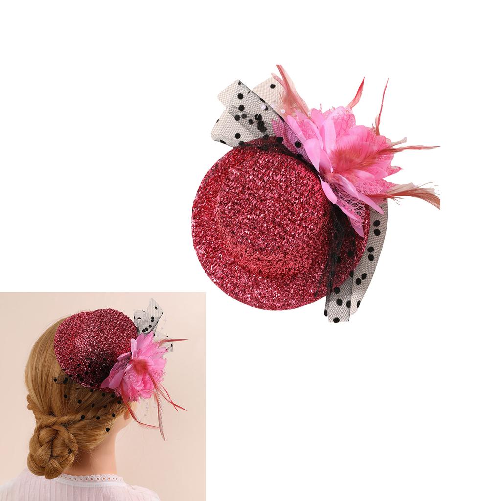 20s Theme Party Mesh Fascinator Hat Hair Clip with Flower Clipon Hat Masquerades Cocktail Party Dressingup Accessories
