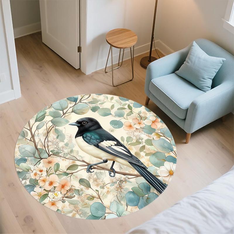 Bird on Tree Branch,Round Area Rug,Carpet Rug for Living Room Bedroom Sofa Playroom Decor,Non-slip Floor Mat