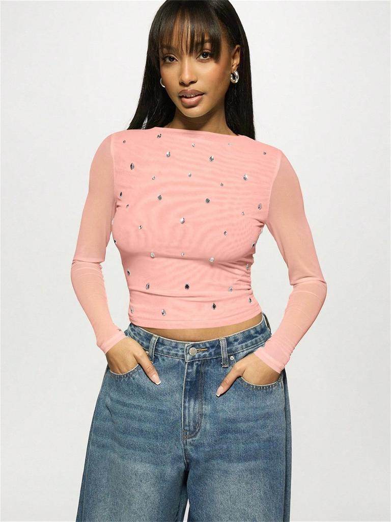 Women's Summer Casual Semi-Sheer Printed Slim-Fit Long-Sleeve T-Shirt