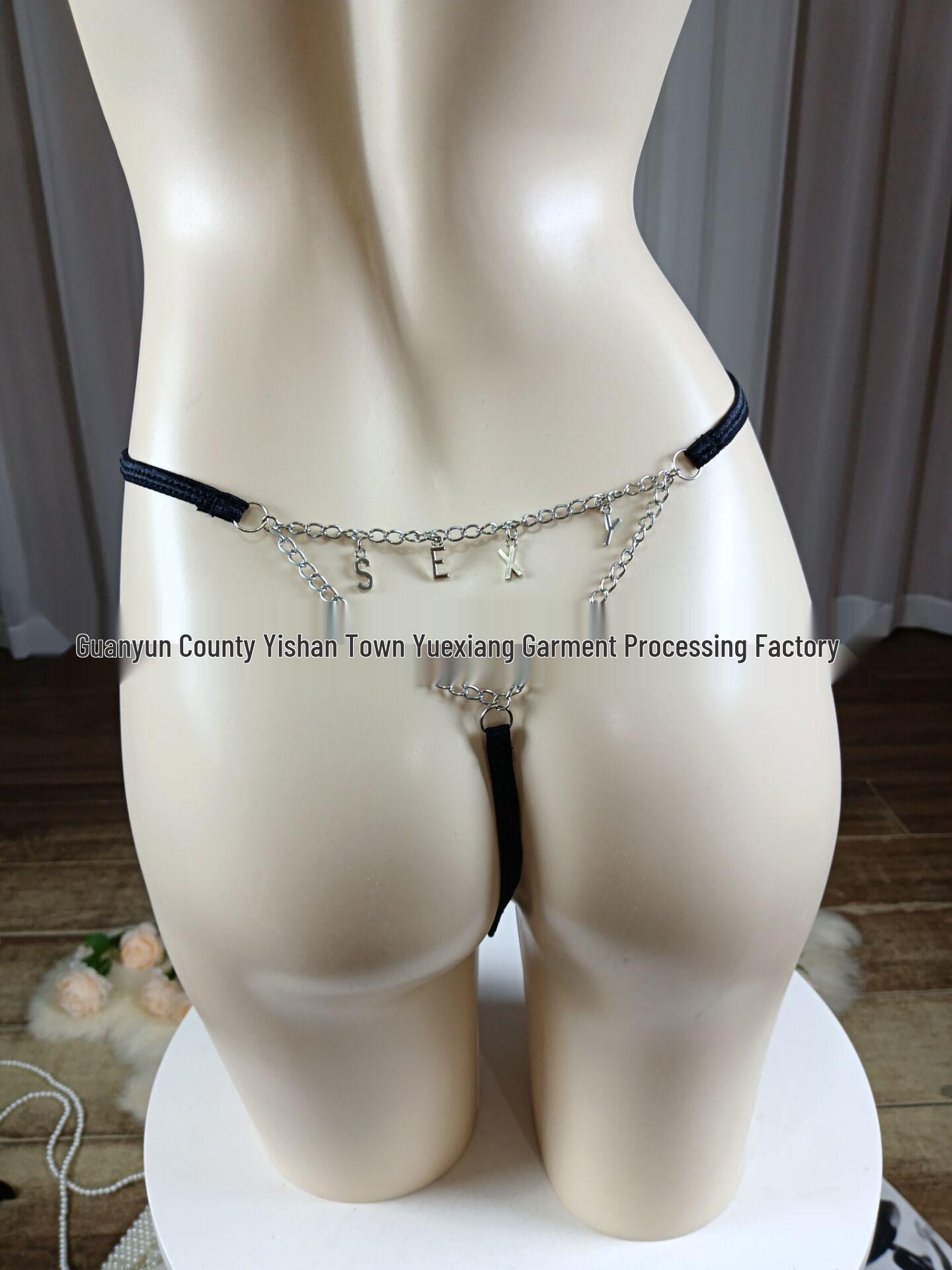 

Европейское и американское сексуальное нижнее белье с металлической подвеской-буквой и поясной цепочкой SEXY Black