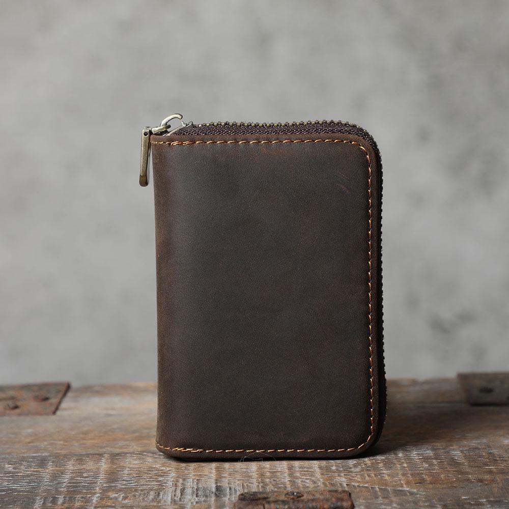 Vintage Crazy Horse Leather Accordion Card Holder with Multi-Card Slots, Coin Purse & Driver's License Pocket for Men and Women