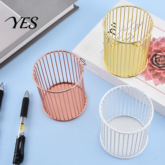 Elegante Porta-Canetas para Escritório Suporte de Metal, Organizador de Mesa Nórdico para Pincéis de Maquiagem, Copo Galvanizado Anti-Ferrugem Cesta de Armazenamento Multifuncional
