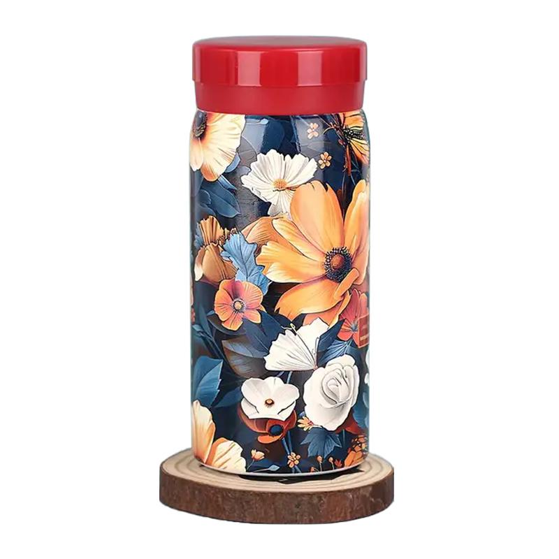 LENO 200ml Printed Thermos Bottle Insulated Leak Proof Water Bottle Portable Double Stainless Steel Thermal Cup