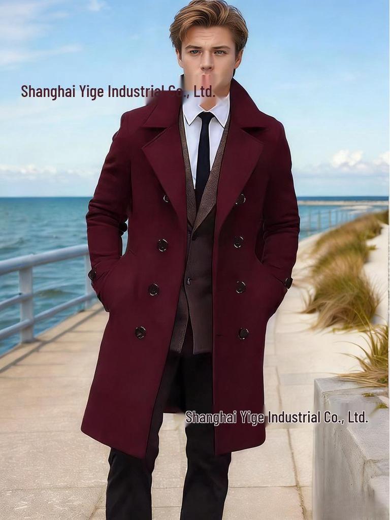 Herren Europäischer Zweireihiger Wollmantel - Langer Stil für Herbst/Winter