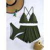 Women's 3 Piece Swimsuit Set Sexy Tie Side Bikini with Skirt Cover Up, Solid Color Swimwear for Summer Beach Vacation 0963
