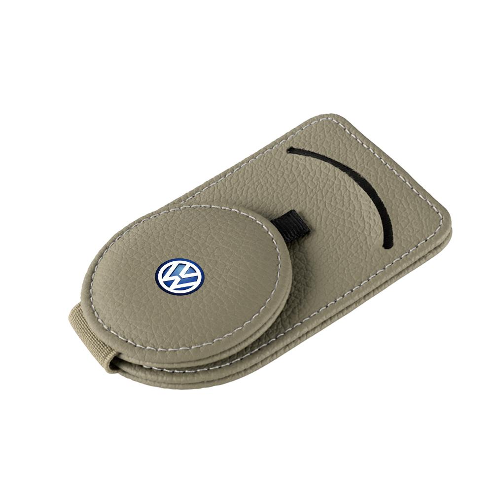 W14-Leather Car Sun Visor Glasses Holder Sunglasses Card Clip For Volkswagen VW R Polo Passat Rline Golf 4 5 6 Tiguan Jetta GTI ID.3