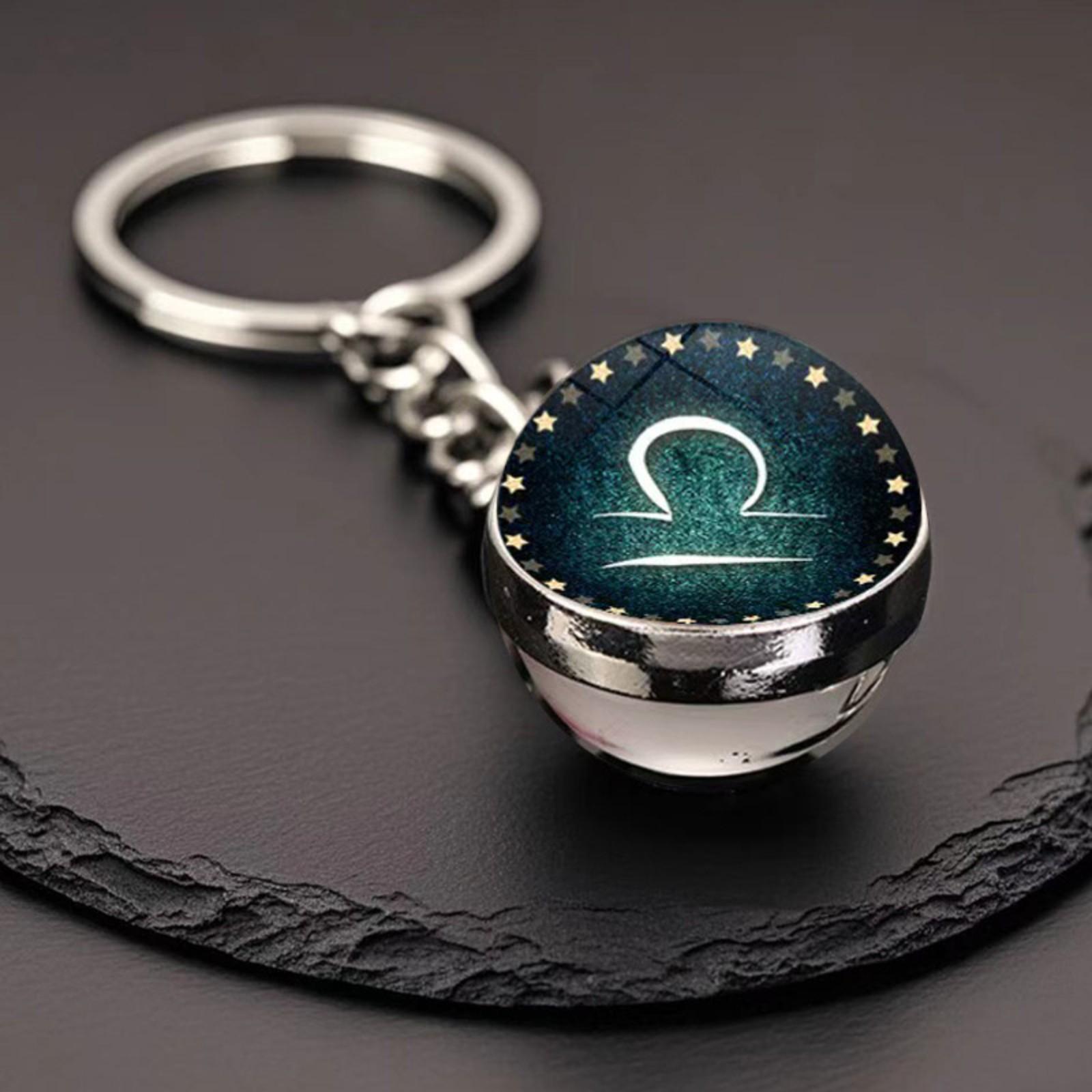 

Брелок для ключей с подвеской в виде сумки с 12 знаками зодиака, светящийся в темноте, с драгоценными камнями, двухсторонний стеклянный шар One Size