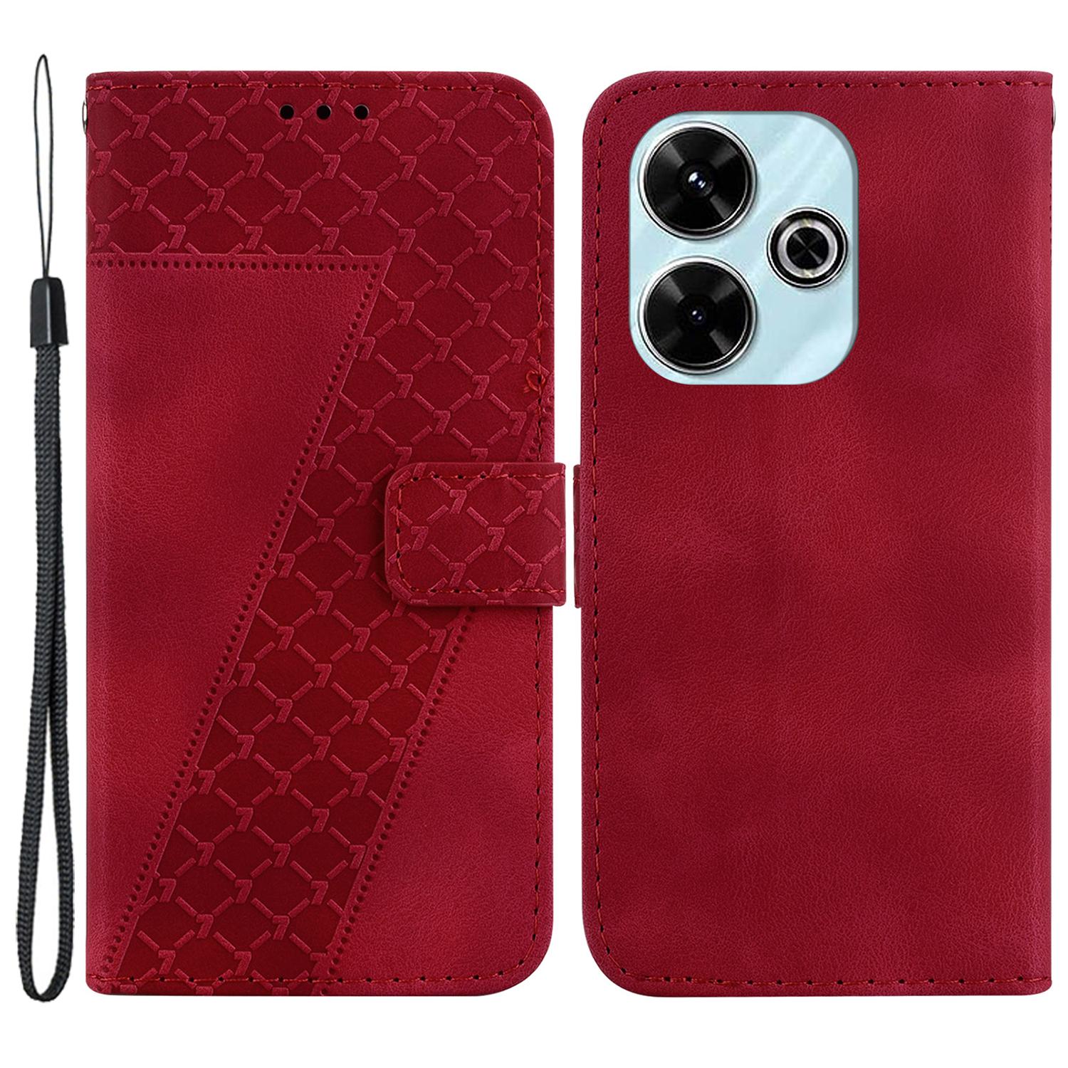 

For Xiaomi Redmi 13 5G/13 4G/Poco M6 4G Case 7-Shaped Pattern Leather Protection Phone Cover Red