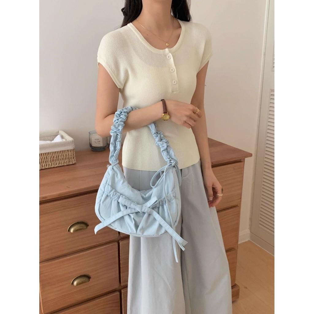 IELGY Casual Personality Pleated Drawstring Lace-up Nylon Lazy Wind Underarm Messenger Bag Ins