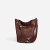 2025 High-end Niche Large-capacity Bucket Bag Pleated Cowhide Shoulder Bag Trendy Casual Retro Leather Women's Bag Pass