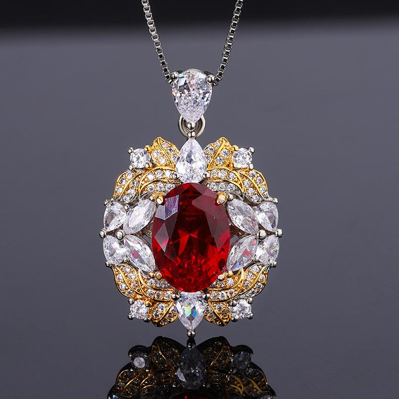 Hailanbao Necklace Zircon Paraiba Pendant Women's Emerald Ring Simulated Red Tourmaline