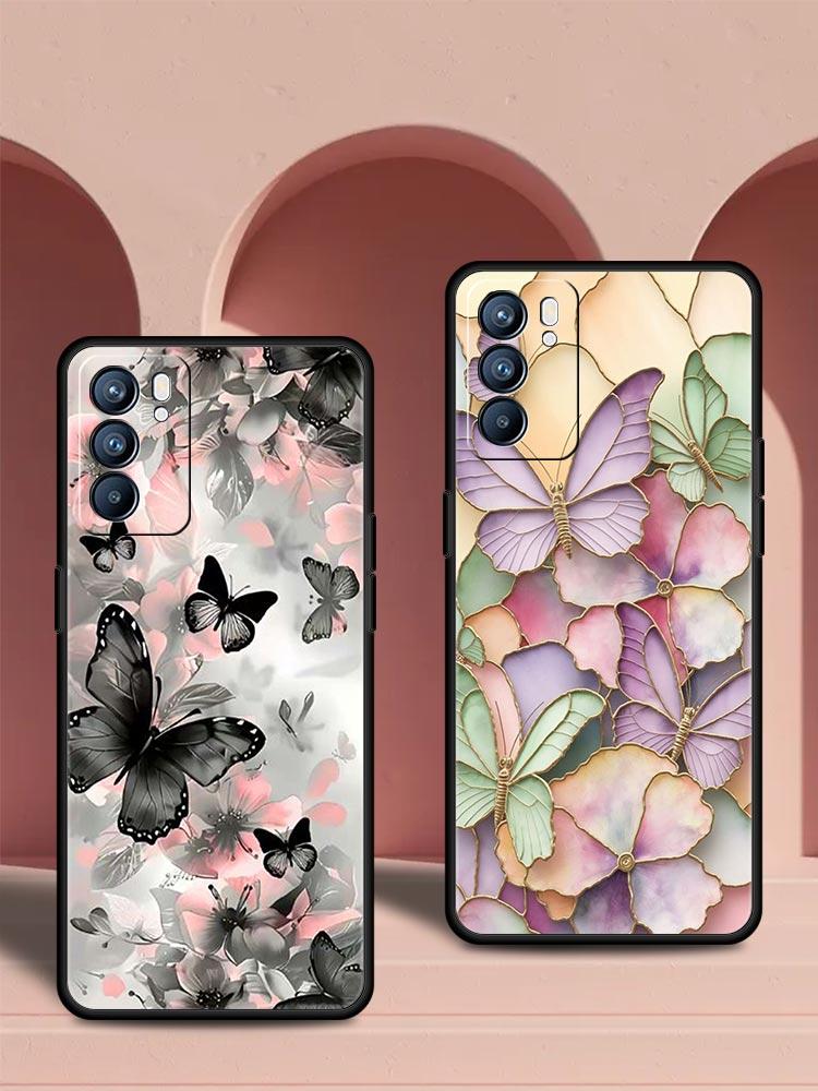 Fashionable Butterfly Flower Pattern Phone Case For Oppo Reno 13 12 11 10 7 F Find X5 X6 A98 A80 A79 A78 A57 A17 Pro 5G Soft TPU