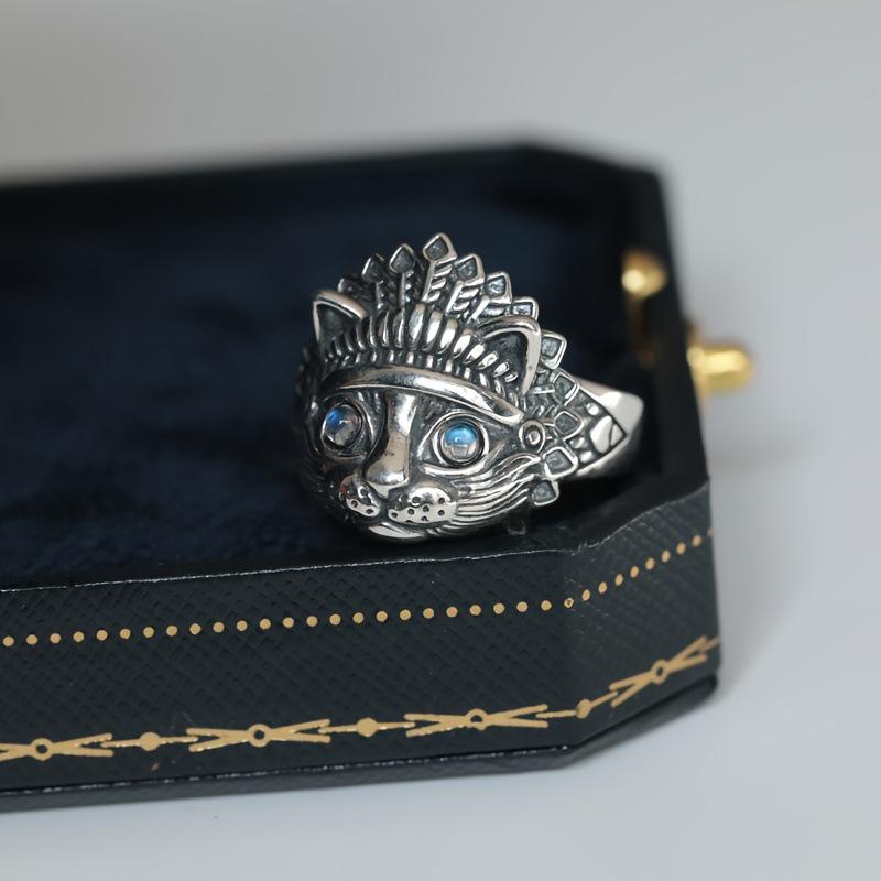 Taigu Cat Family Retro Silver Glasses Samurai Pirate Astronaut Cat Ring for Men and Women