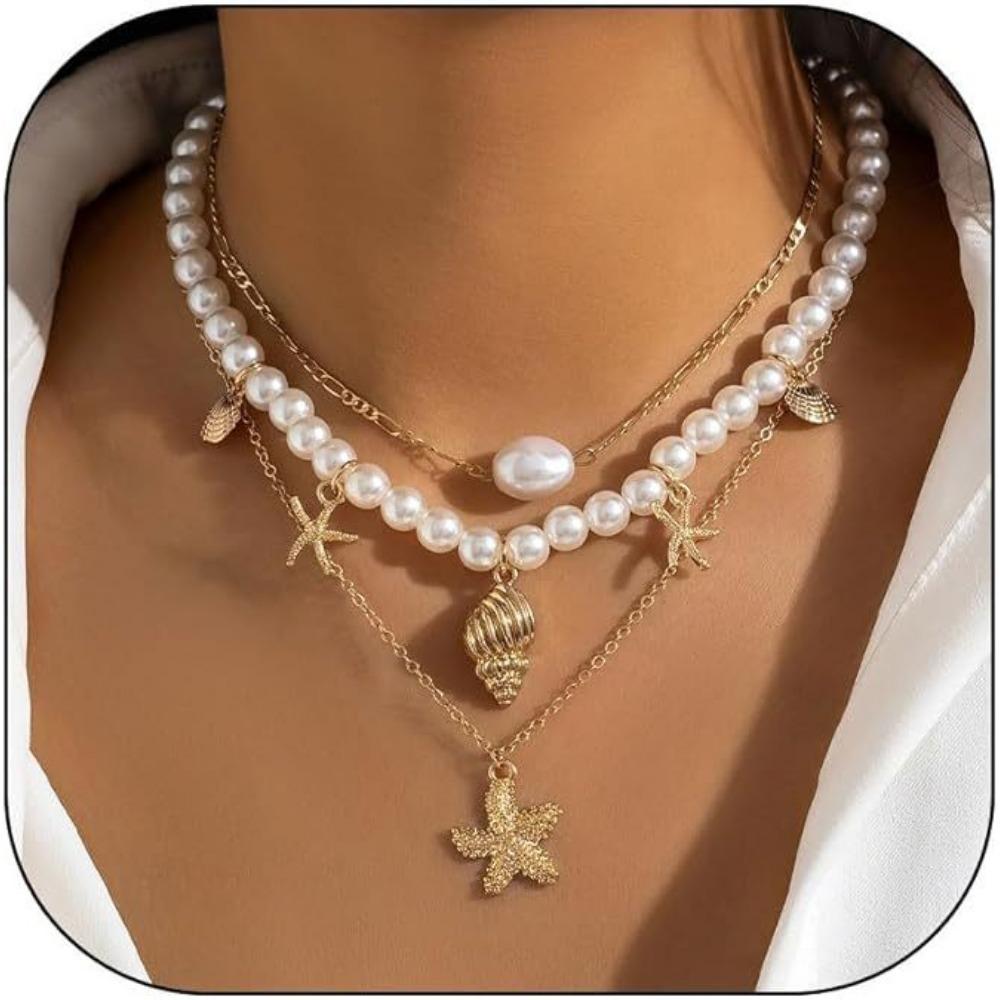 Paper Clip Necklace Bow Pentagram Shell Pearl Love Denim Boots Necklace