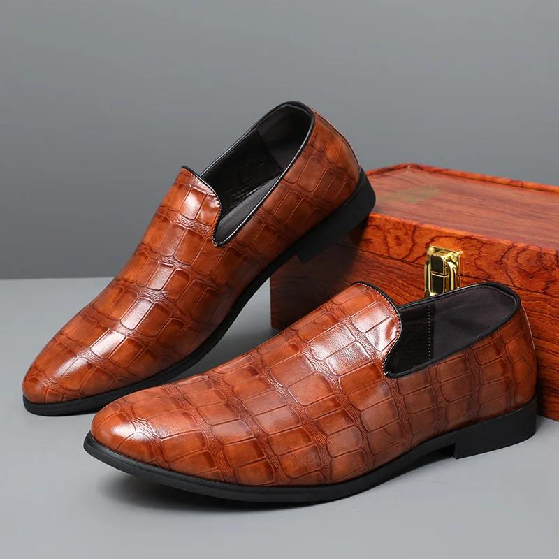 Men's Leather Shoes with British Style Stone Pattern Business Leather Shoes and Formal Shoes Men Loafers