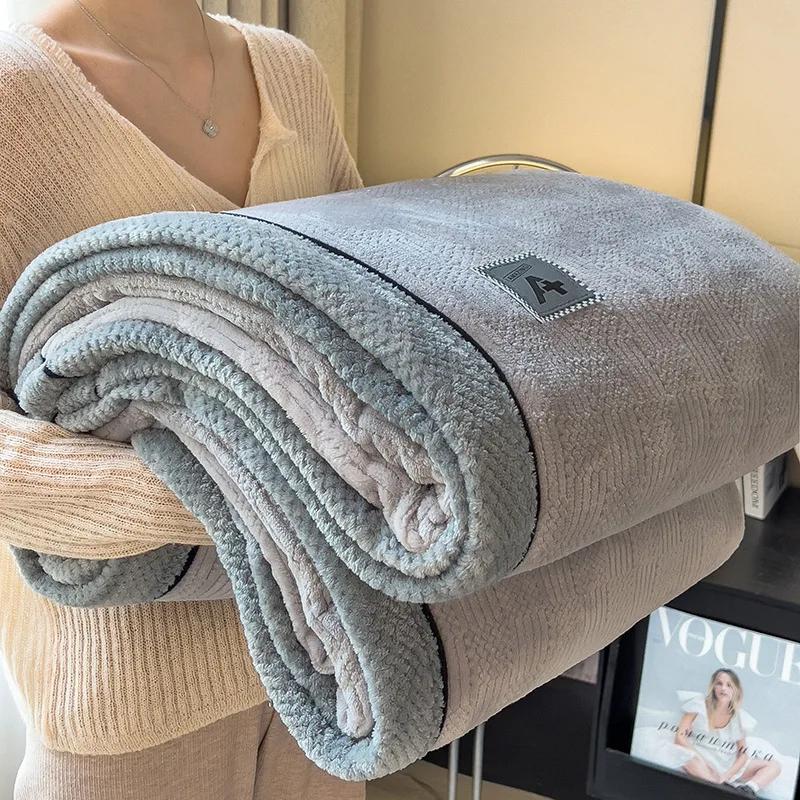 New Multifuncation Knitted Velvet Sofa blanket For Nap For Autumn Winter Spring Thickened Warmth Soft Fleece Bedspread Bed Cover