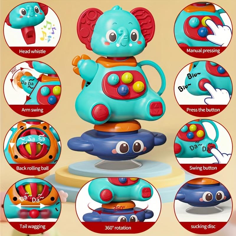 Blue elephant gyro toy with a huge suction cup that can rotate 360 degrees, promoting parent-child interaction