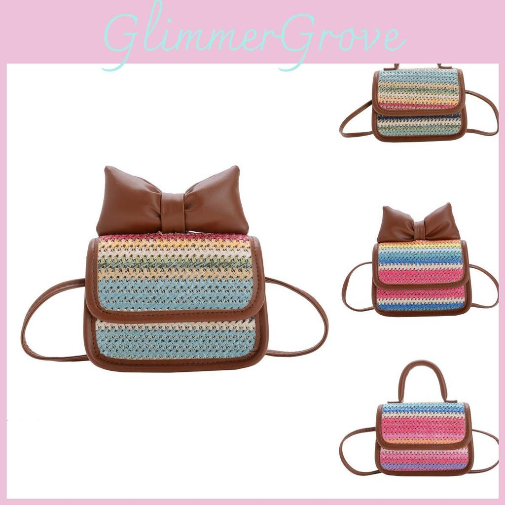 Trendy Woven Crossbody Bag For Boys And Girls Featuring Playful Color Combinations And Bow