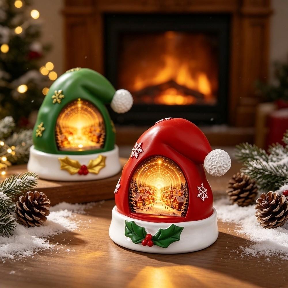 Resin Christmas Figurine Warm Glow XmasHat Statue Light Christmas Elf Hat Ornament Home Decoration