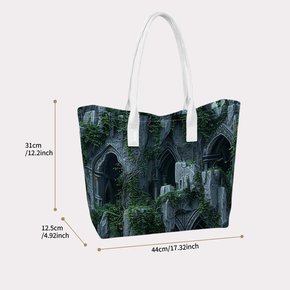 Gothic Ruins Ivy Print Tote Bag Daily Casual Shoulder Handbag for Outdoor Shopping Travel Use