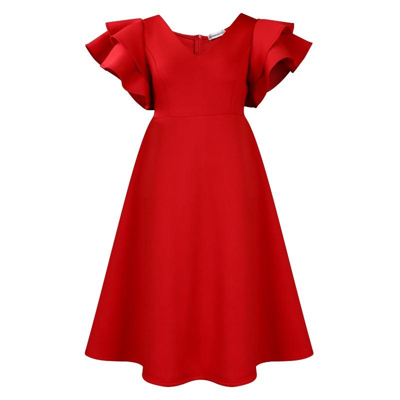 

summer new ruffle leaf edge high waist skirt banquet party dress XXXL червоний