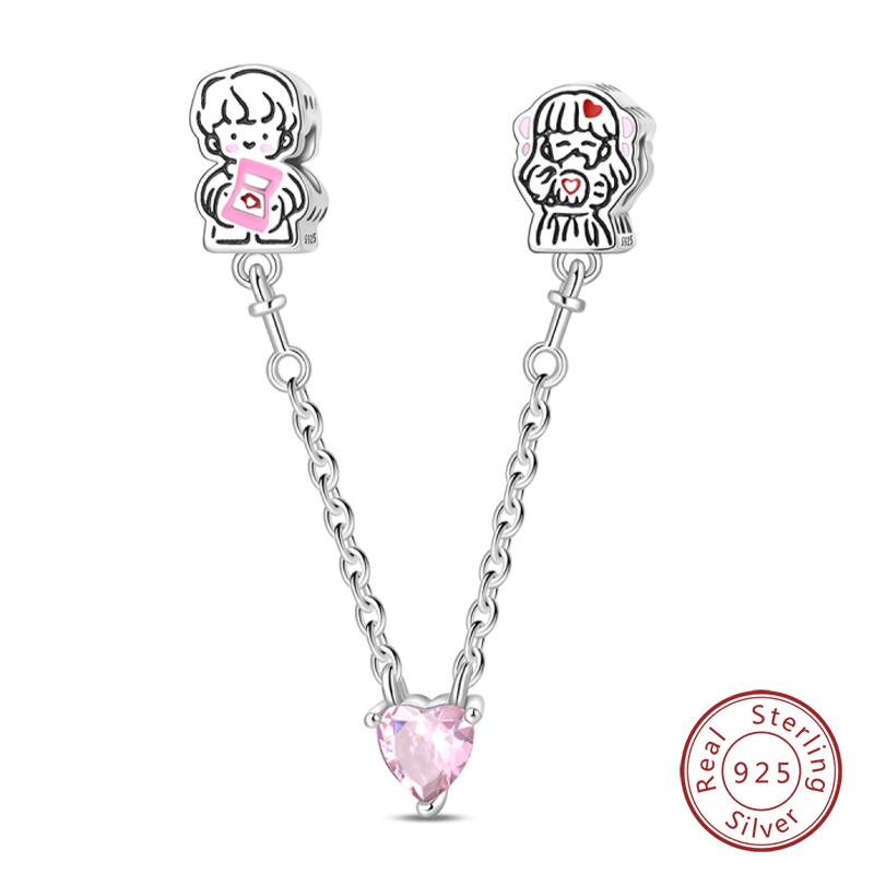 Copper Pink Love Series Charm Love Cube Little Bear Luminous Pendant Fit Original Bracelet Romantic Wedding Jewelry