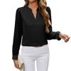 Women's V-Neck Long Sleeve Chiffon Blouse with Textured Chevron Mesh Sleeves Elegant Office Top