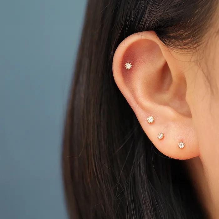14K Mini Me Round Cubic Piercing Earrings