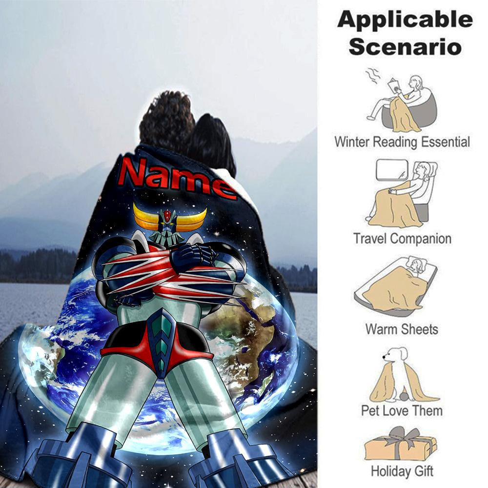 Customiz Name Personality UFO Robo Grendizer Blanket Soft &Warm Sofa Office Bed Travel Lunch Break Blanket, Gift Suitable All Seasons