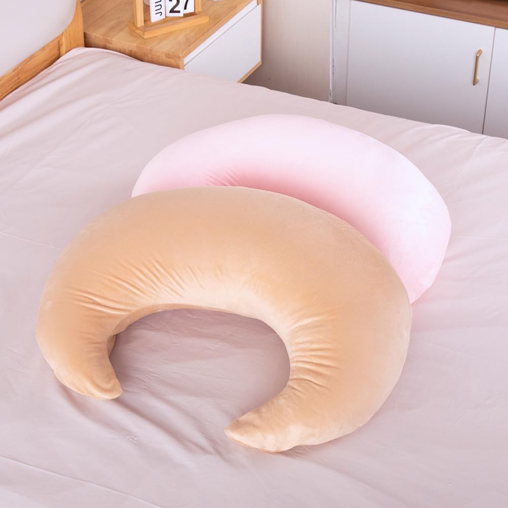 Crescent-shaped Backrest Cushion, Soft and Flexible, Perfect for Baby's Arms, Games, Nursing, and More. Includes a Washable Cover (brown).