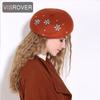 VISROVER Woman Wool Winter Beret DIY Female Rhinestone Wool Cap Autumn Winter Hat Solid Color Top Quality Women Boina Wholesales