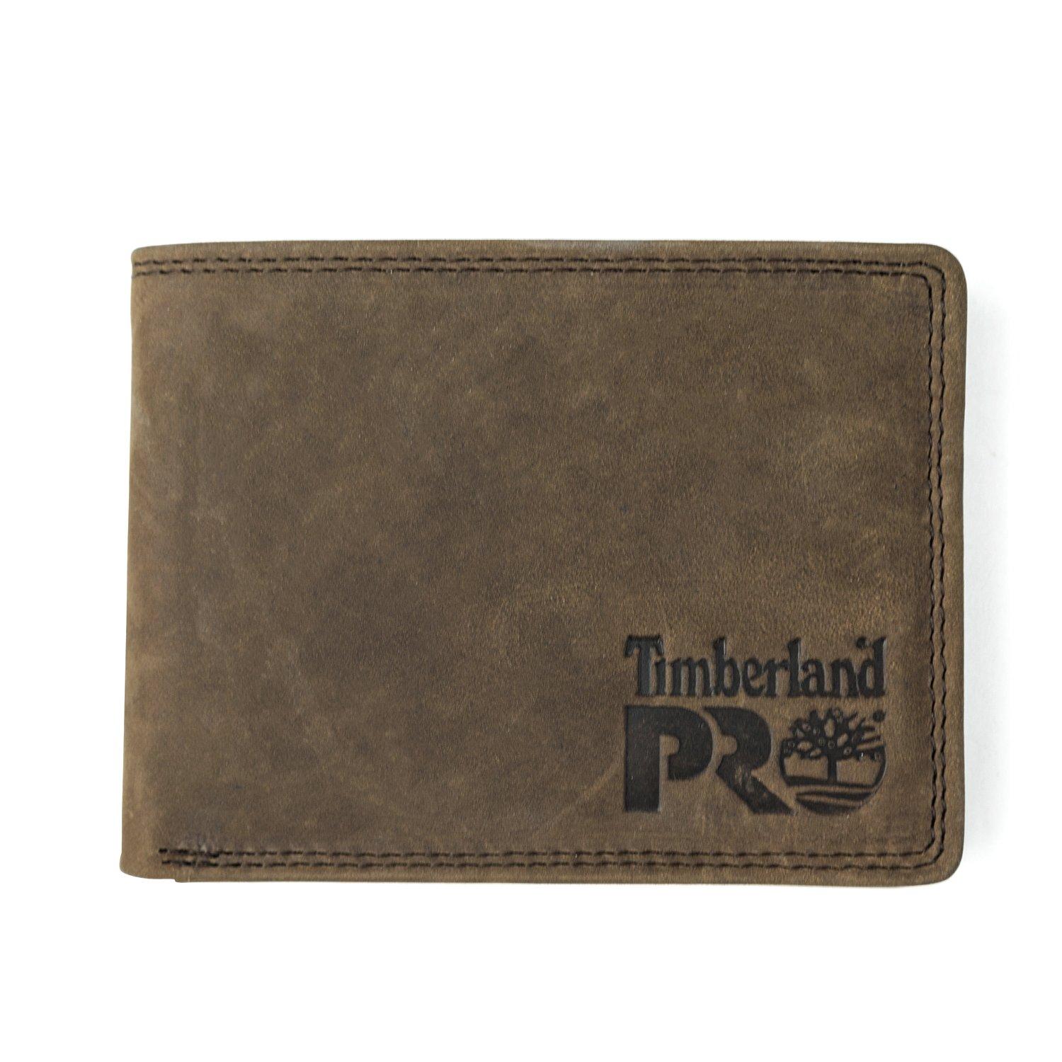 

Timberland PRO Men s Leather RFID Wallet with Detachable Flip Pocket Card Carrier, Dark Brown/Pullman, One Size