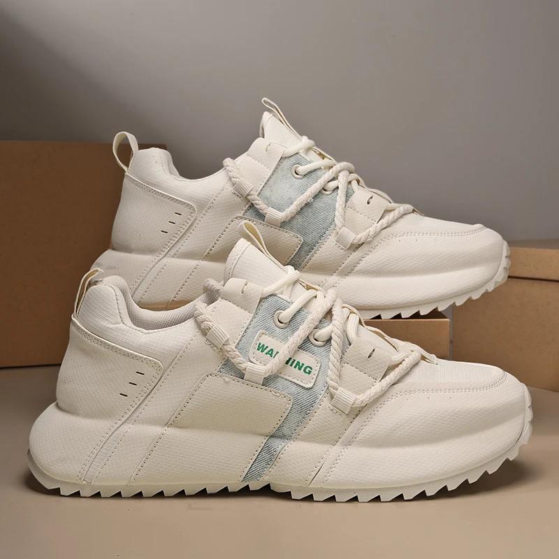 

Высококачественные мужские спортивные кроссовки с толстой подошвой, на шнуровке, мужская уличная модная универсальная повседневная обувь, дышащая, на все времена года 39 бежевый