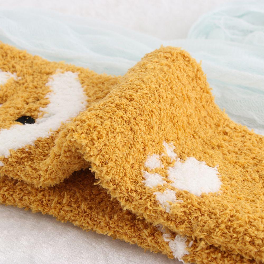 Soft Cartoon Animal Winter Warm Sleep Bed Sock Thickening Embroidery Coral Velvet Socks