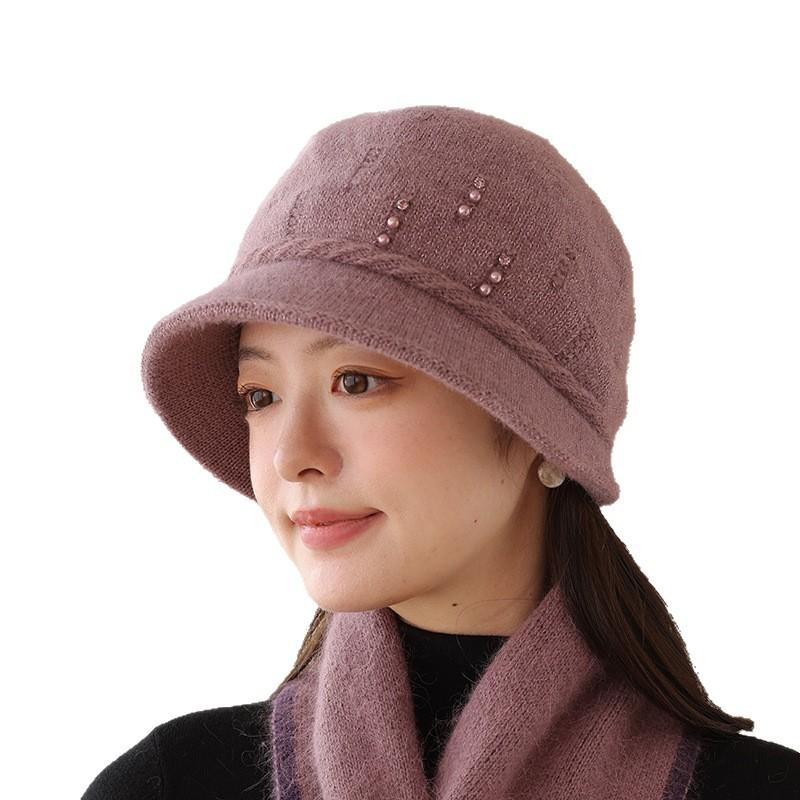 Hut Damen Strickwollmütze Modisch und Vielseitig Warme Mütze Baseballkappe mit kurzem Schirm Modisch Neu Herbst und Winter