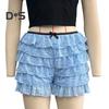 Women Summer Shorts Multi-layered Scattered Hem Ruffle Lace Trim Beach Shorts Lolita Style High Waist Ultra-short Shorts Daily Wear Sleep Shorts