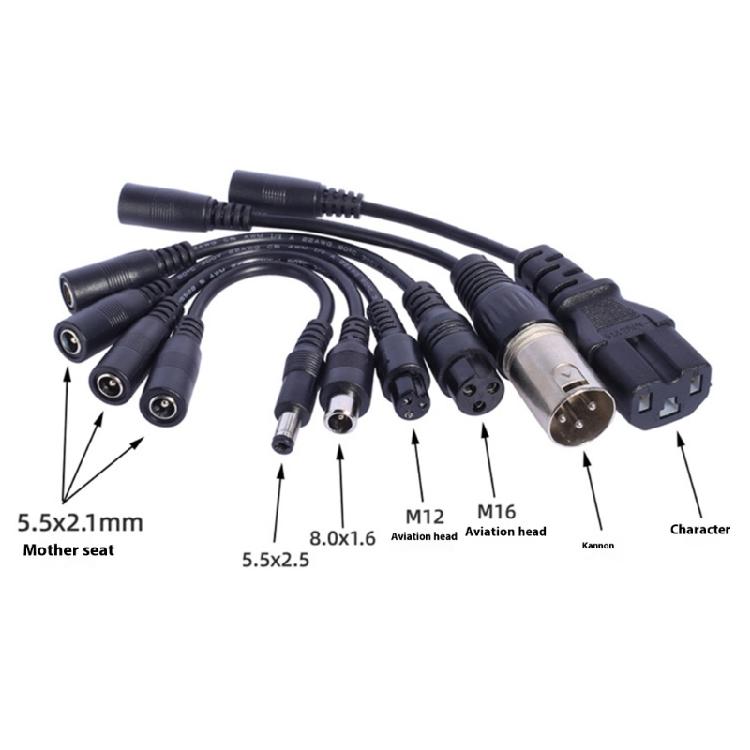 Portable 5.5x2.1mm Female to 8.0x1.6mm/5.5x2.5mm Male/C13/M16/12/XLR Adapter Cable for LED Light Solar Application