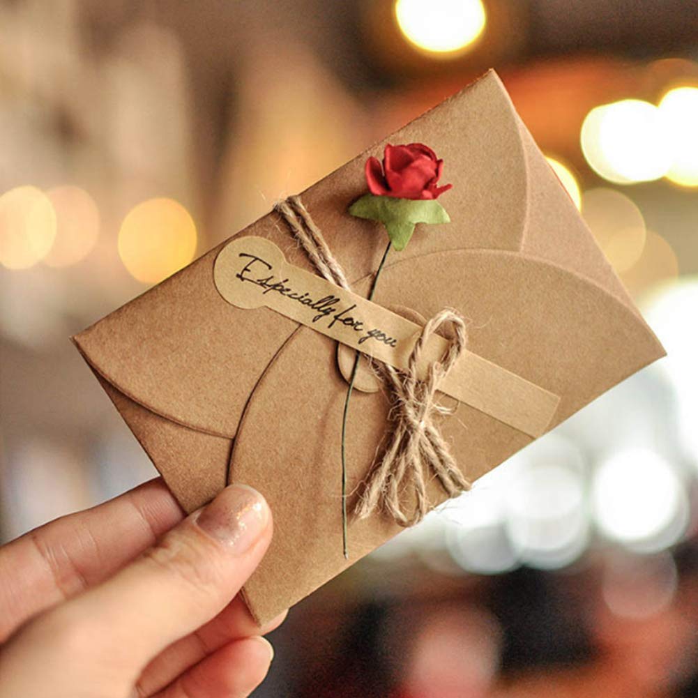 5Pcs Vintage Dried Flowers Greeting Card Handmade Blank Note Card Thank You Cards with Envelopes Wedding Party Invitation Card