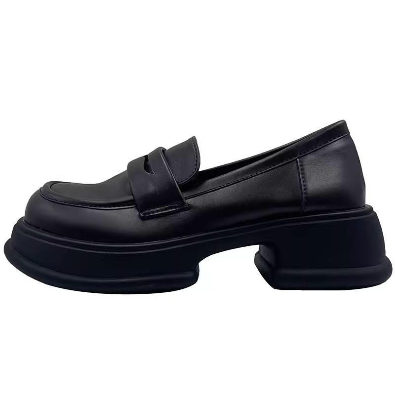 Round head platform British loafers women's 2025 new retro versatile jk dress single shoes black thick heel small leather shoes