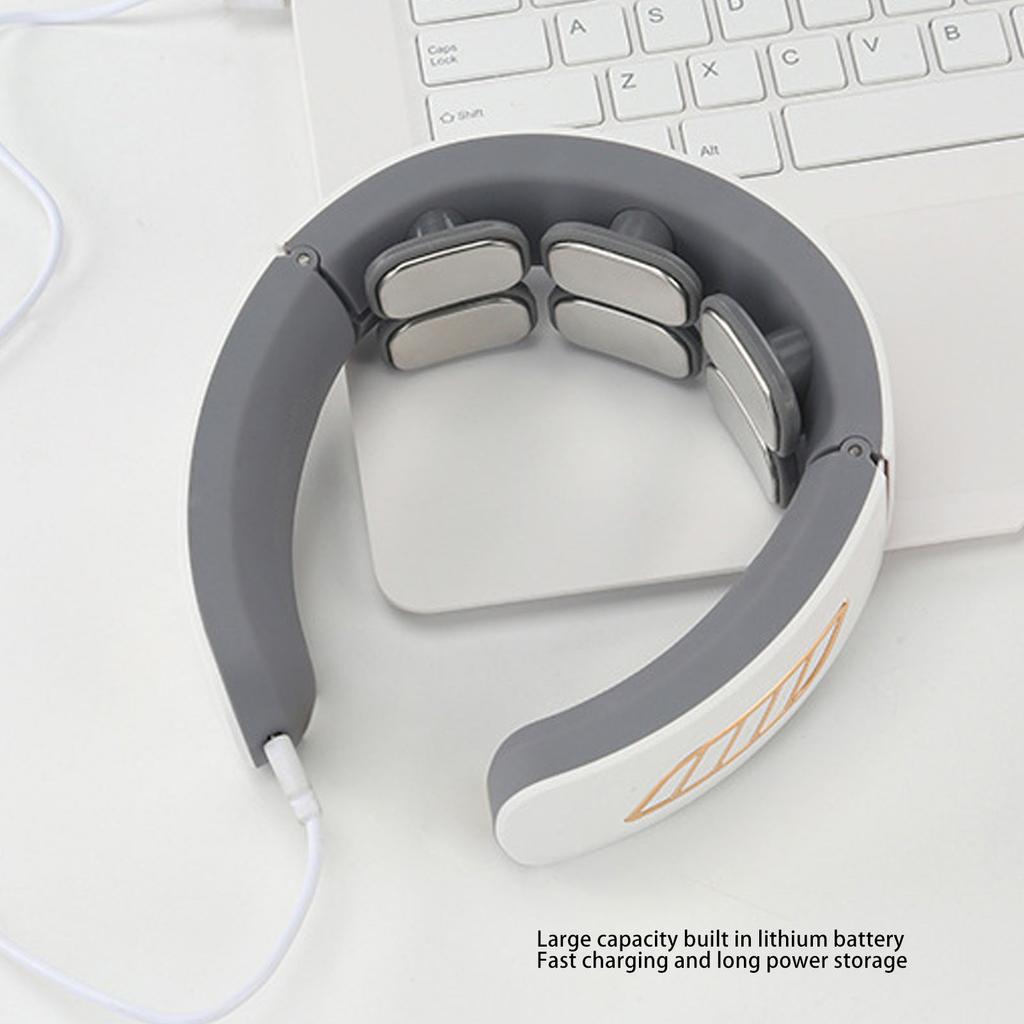 Electric Pulse Neck Massager with Heat Voice Broadcast 6 Heads 6 Modes 9 Gears TENS Unit Lymphatic Drainage Massager Neck