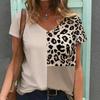 Women Print V Neck Short Sleeve Casual Loose Tunic Tops