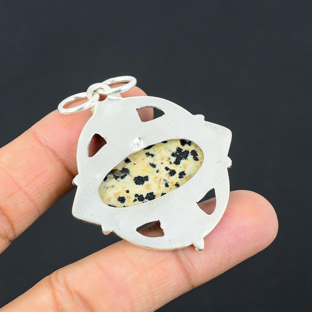 925 Silber Ovaler Dalmatiner Jaspis Stein Tochter Geburtstag Hochzeit Trendiger Anhänger