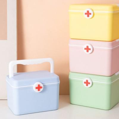 Dubbellagers medicinförvaringslåda med handtag Stor kapacitet Nödlåda Bärbar Spänndesign Medicinfodral